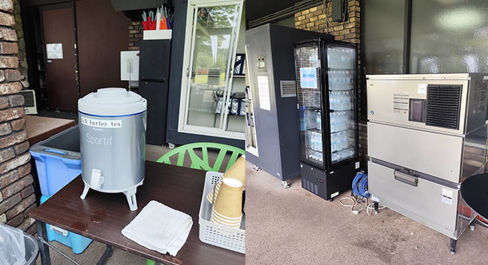 氷の提供・阿蘇天然水の無料提供・麦茶の提供(スタート室横)